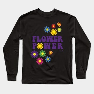 Sticker Style Flower Power Multi Color Happy Face Daisies Long Sleeve T-Shirt